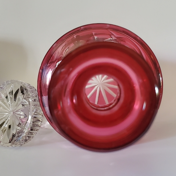 12" Crystal Cranberry Cut To Clear Bohemian Decanter EUC - Picture 4 of 16
